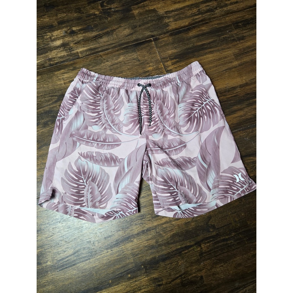 Hurley Mens Tropical Leaf Print Board Shorts Pink Mauve XL Swim‎ Trunks